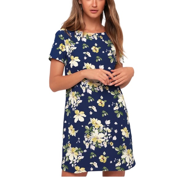 Lulus Dresses & Skirts - Lulus Floriana Navy Blue Floral Print Shift Dress Sz M